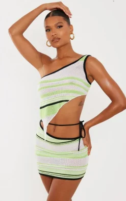Hot PrettyLittleThing Tie Side Knit Mini Skirt Lime
