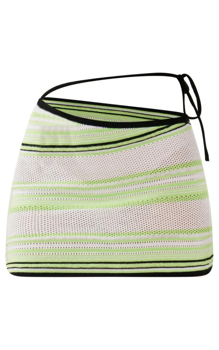 Hot PrettyLittleThing Tie Side Knit Mini Skirt Lime