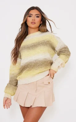 PrettyLittleThing Sweaters*Lime Wave Chunky Knit Ombre Crop Sweater