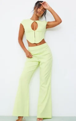 New PrettyLittleThing Woven High Waist Wide Leg Pants Lime