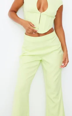 New PrettyLittleThing Woven High Waist Wide Leg Pants Lime