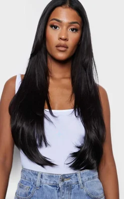 PrettyLittleThing Hair Extensions*Lullabellz Thick 24` 1 Piece Straight Clip In Hair Extensions Natural Black