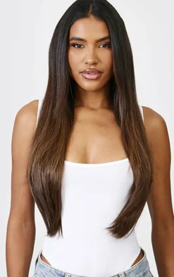 PrettyLittleThing Hair Extensions*Lullabellz Thick 24` 1 Piece Straight Clip In Hair Extensions Warm Brunette