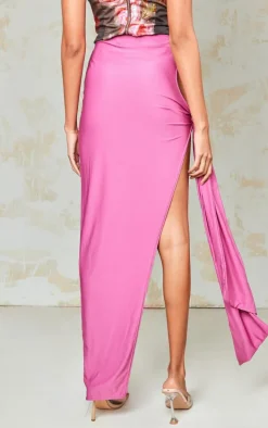 Magenta Soft Touch Slinky Knot Side Cut Out Maxi Skirt