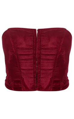 Velvet Boned Hook And Eye Corset-PrettyLittleThing
