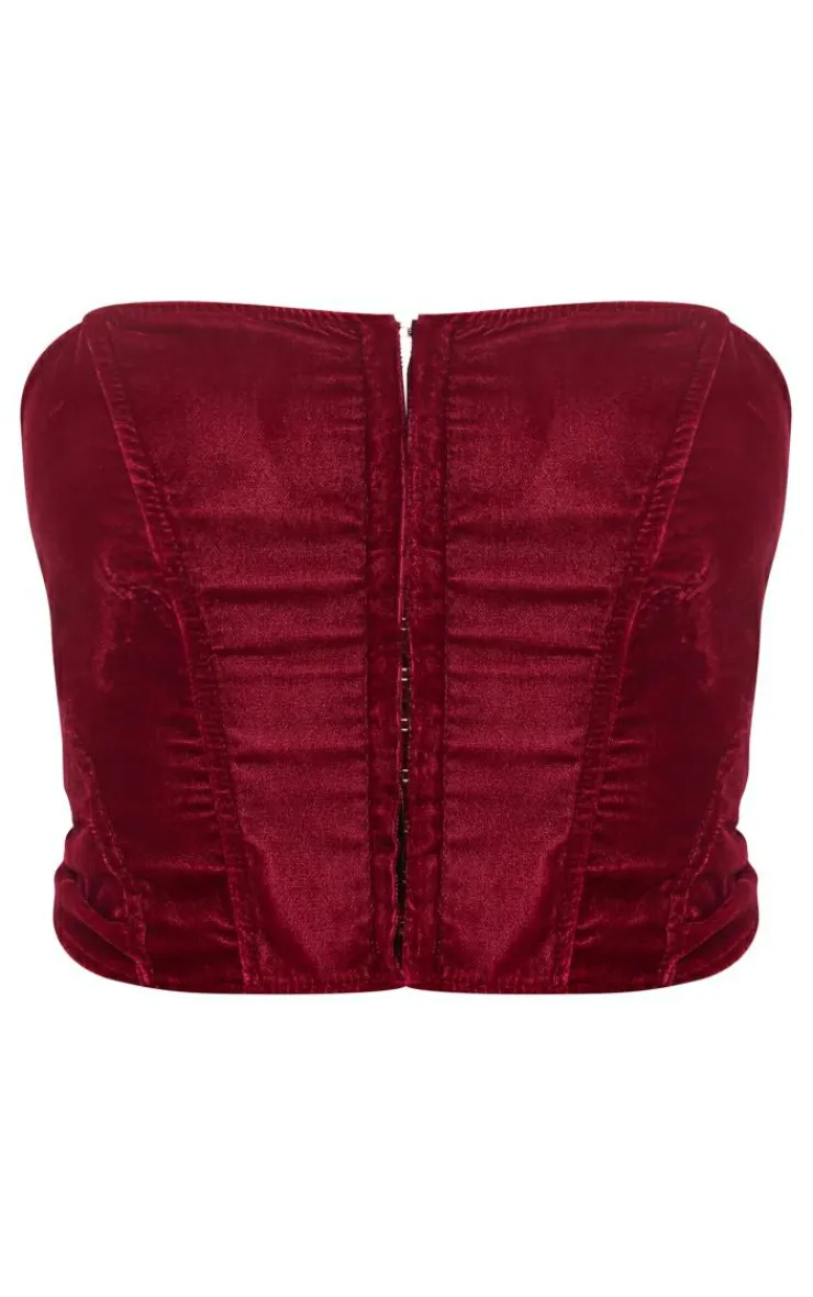 Velvet Boned Hook And Eye Corset-PrettyLittleThing