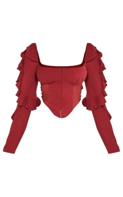 Chiffon Frill Sleeve Lace Insert Hook And Eye Corset-PrettyLittleThing Outlet