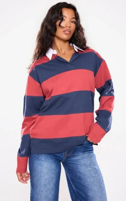PrettyLittleThing T-Shirts*Collared Stripey Oversized Long Sleeve T Shirt