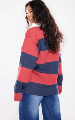 PrettyLittleThing T-Shirts*Collared Stripey Oversized Long Sleeve T Shirt