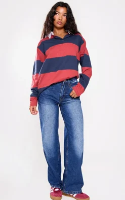 PrettyLittleThing T-Shirts*Collared Stripey Oversized Long Sleeve T Shirt