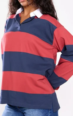 PrettyLittleThing T-Shirts*Collared Stripey Oversized Long Sleeve T Shirt