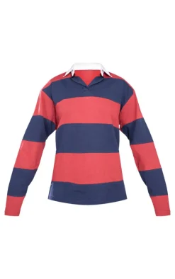 PrettyLittleThing T-Shirts*Collared Stripey Oversized Long Sleeve T Shirt