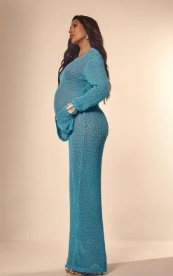 Maternity Knitted Scoop Back Maxi Dress-PrettyLittleThing Online