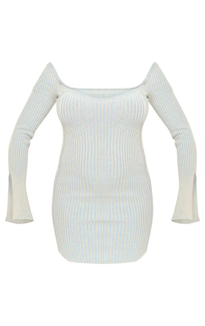 Maternity Baby Blue Knit Contrast Corset Detail Dress
