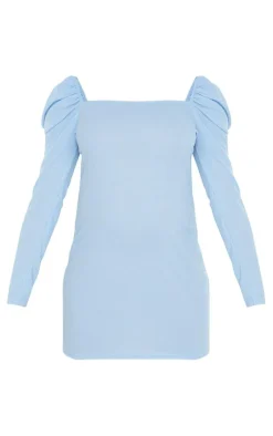Maternity Puff Shoulder Long Sleeve Rib Mini Dress-PrettyLittleThing