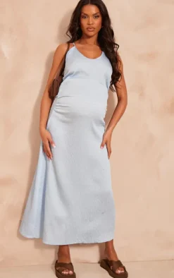 Maternity Textured Satin Low Neck Maxi Dress-PrettyLittleThing Hot