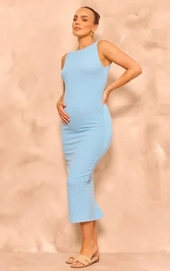 Maternity Textured Scoop Back Sleeveless Midi Dress-PrettyLittleThing New
