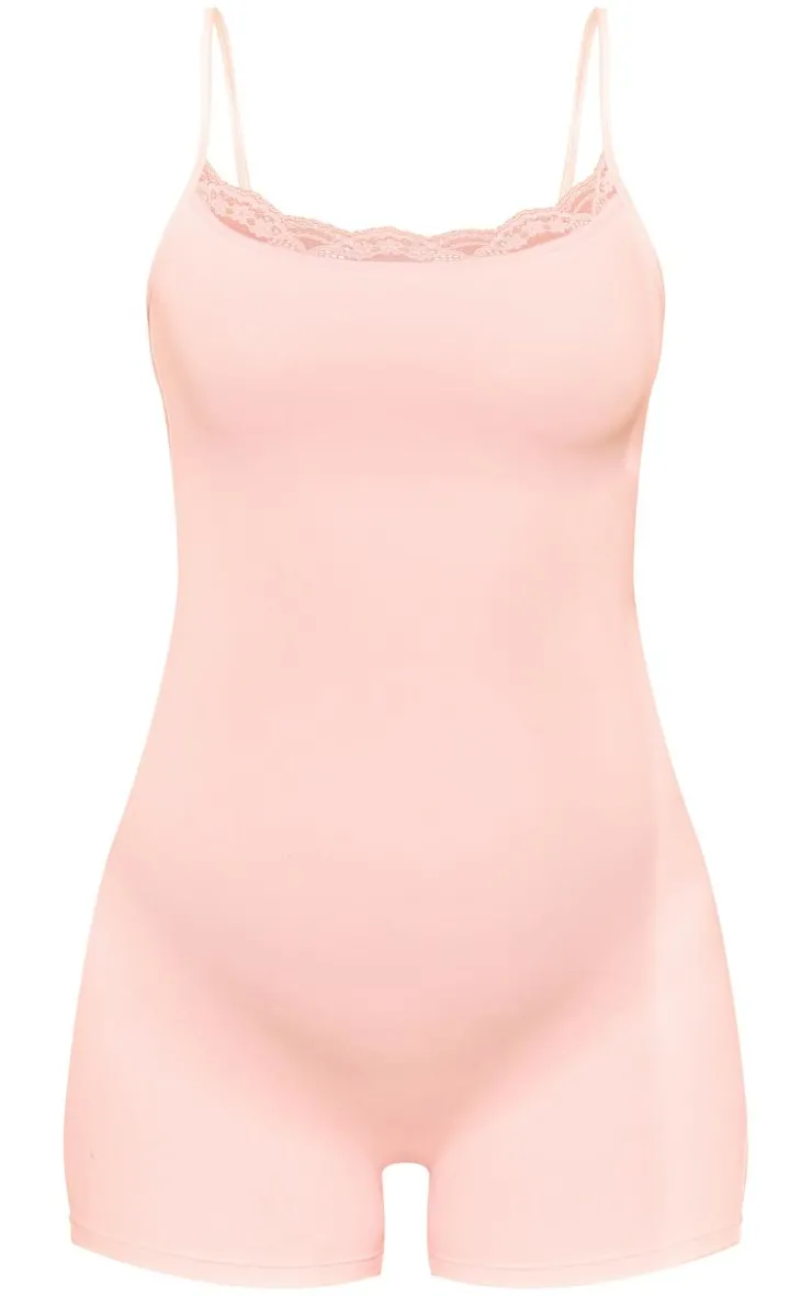 PrettyLittleThing Snatched*Maternity Snatched Sculpt Lace Trim Romper