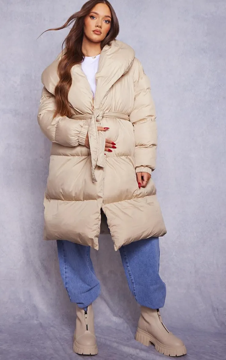 PrettyLittleThing Puffer Jackets*Maternity Oversized Belted Longline Puffer Coat