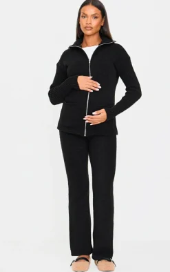 Best PrettyLittleThing Maternity Boucle Knit Straight Leg Pants Black