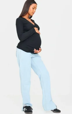 Best PrettyLittleThing Maternity Brushed Rib Ruched Top Black