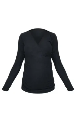 Best PrettyLittleThing Maternity Brushed Rib Ruched Top Black