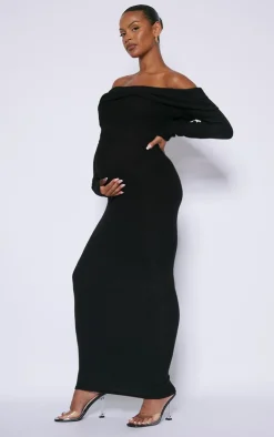 Maternity Brushed Rib Off The Shoulder Maxi Dress-PrettyLittleThing Sale