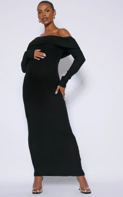 Maternity Brushed Rib Off The Shoulder Maxi Dress-PrettyLittleThing Sale