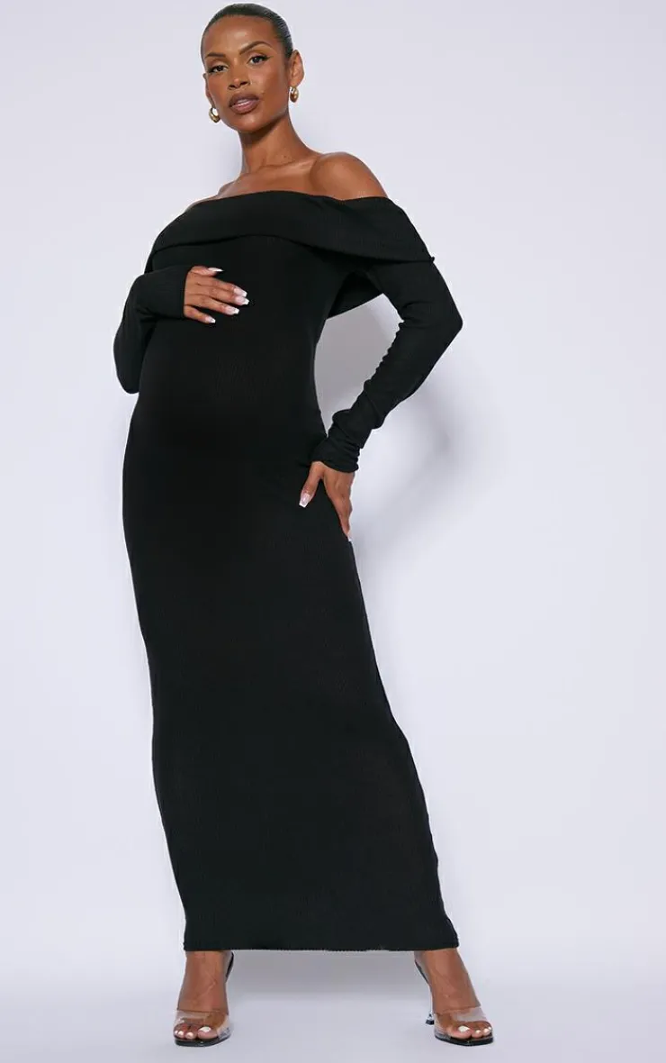 Maternity Brushed Rib Off The Shoulder Maxi Dress-PrettyLittleThing Sale