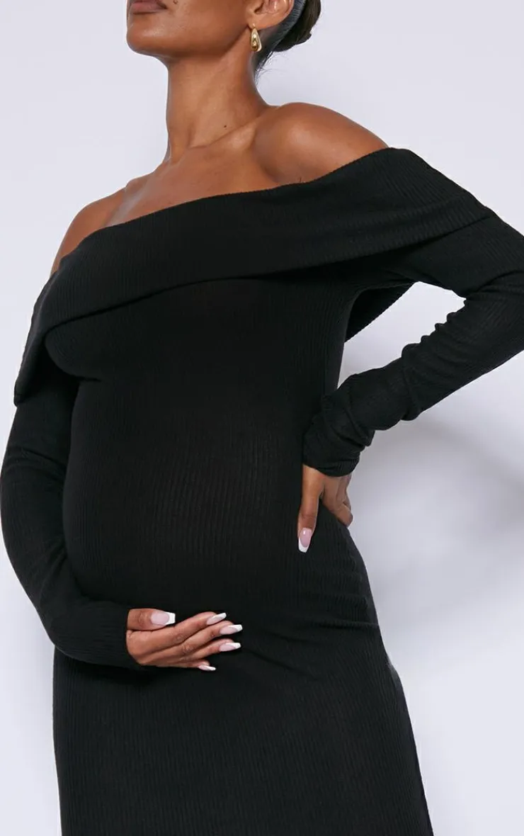 Maternity Brushed Rib Off The Shoulder Maxi Dress-PrettyLittleThing Sale