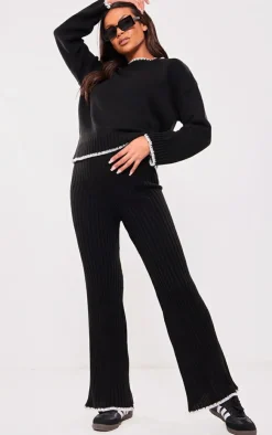 Outlet PrettyLittleThing Maternity Contrast Trim Knit Flares Black