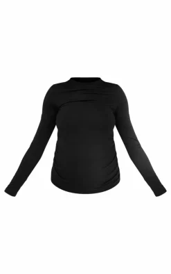 Clearance PrettyLittleThing Maternity Cotton Jersey Ruched Longline Top Black