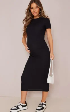 Maternity Crew Neck Ribbed Midi Dress-PrettyLittleThing