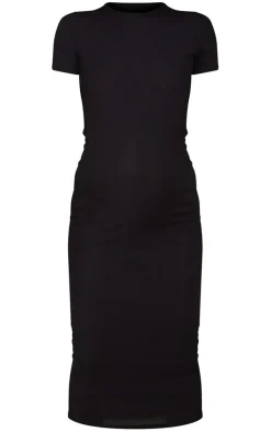 Maternity Crew Neck Ribbed Midi Dress-PrettyLittleThing