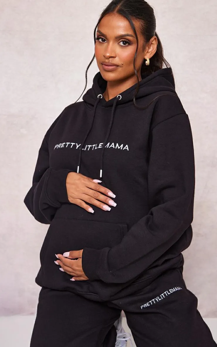 Best PrettyLittleThing Maternity Embroidered PrettyLittleMama Hoodie Black