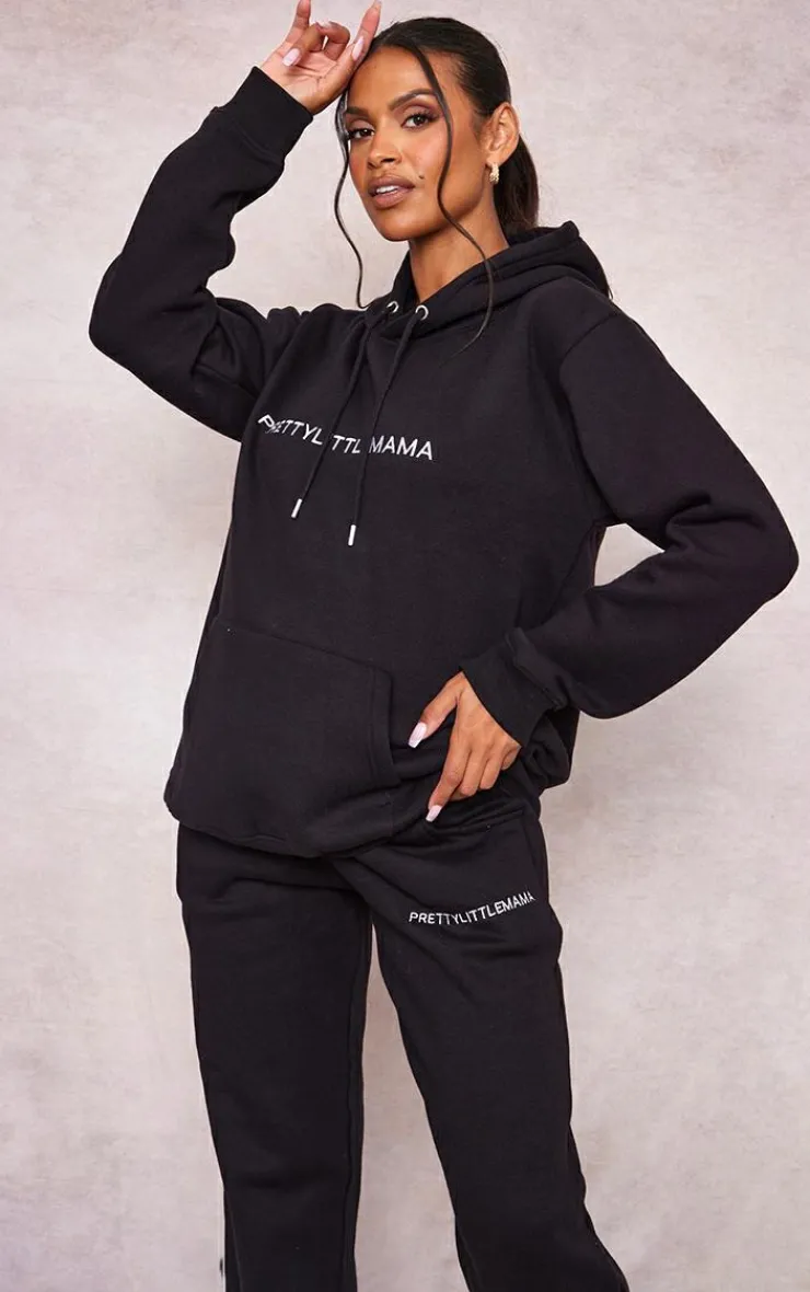Best PrettyLittleThing Maternity Embroidered PrettyLittleMama Hoodie Black