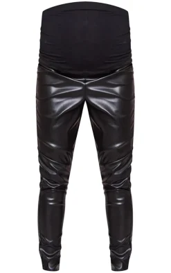 Maternity Black Faux Leather Over Bump Leggings