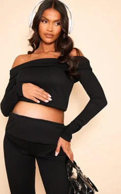 Best PrettyLittleThing Maternity Fold Over Bardot Top Black