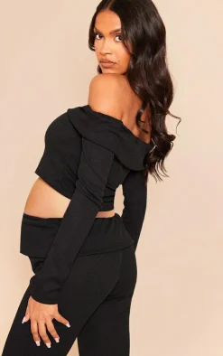 Best PrettyLittleThing Maternity Fold Over Bardot Top Black