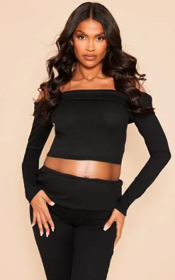 Best PrettyLittleThing Maternity Fold Over Bardot Top Black