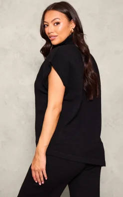 New PrettyLittleThing Maternity Knit Roll Neck Sleeveless Asymmetric Hem Top Black
