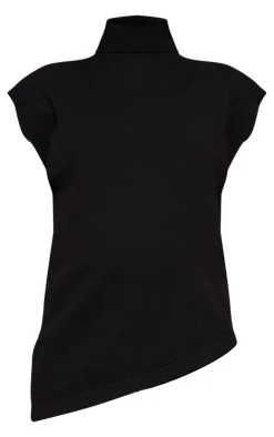 New PrettyLittleThing Maternity Knit Roll Neck Sleeveless Asymmetric Hem Top Black