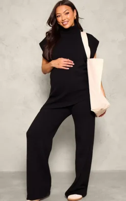 Outlet PrettyLittleThing Maternity Knit Wide Leg Pants Black