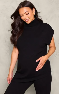 Outlet PrettyLittleThing Maternity Knit Wide Leg Pants Black
