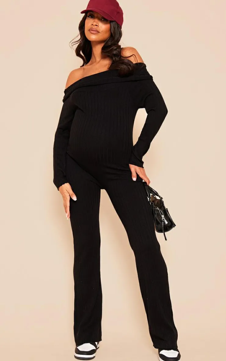PrettyLittleThing Christmas Shop*Maternity Knitted Bardot Wide Leg Jumpsuit