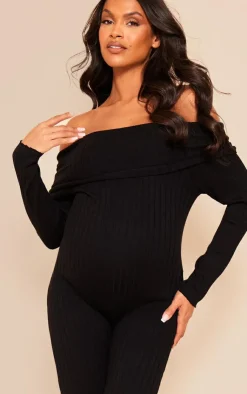 PrettyLittleThing Christmas Shop*Maternity Knitted Bardot Wide Leg Jumpsuit