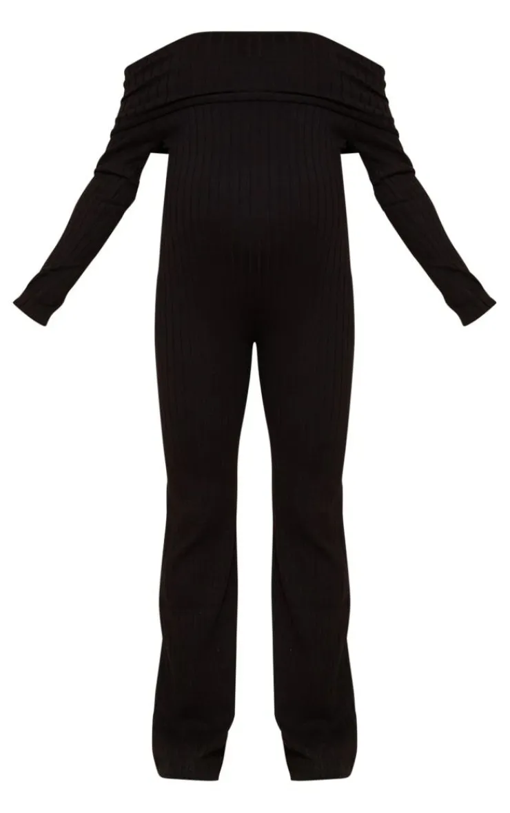 PrettyLittleThing Christmas Shop*Maternity Knitted Bardot Wide Leg Jumpsuit
