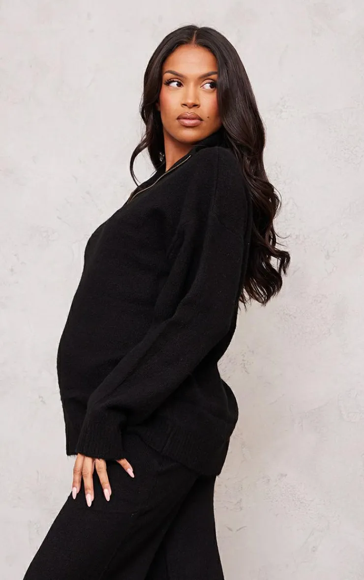 PrettyLittleThing Knitted Two Piece Sets*Maternity Knitted Slouchy Half Zip Sweater