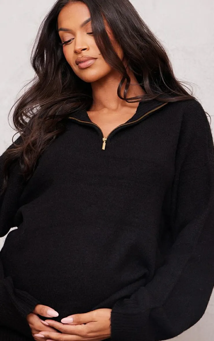 PrettyLittleThing Knitted Two Piece Sets*Maternity Knitted Slouchy Half Zip Sweater