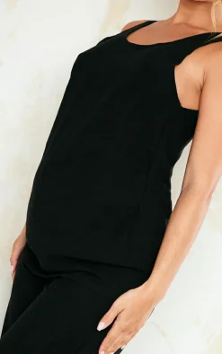 Best PrettyLittleThing Maternity Linen Look Longline Top Black